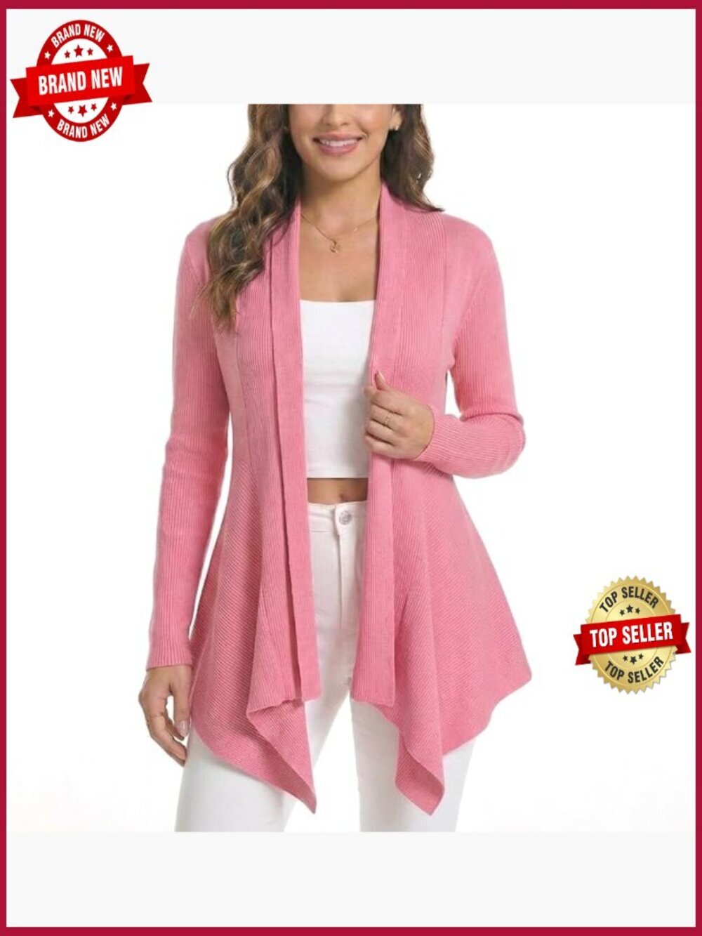 Open Front Draped Cardigan Ribbed Knit Long Sleeve Asymmetrical Hem Layering